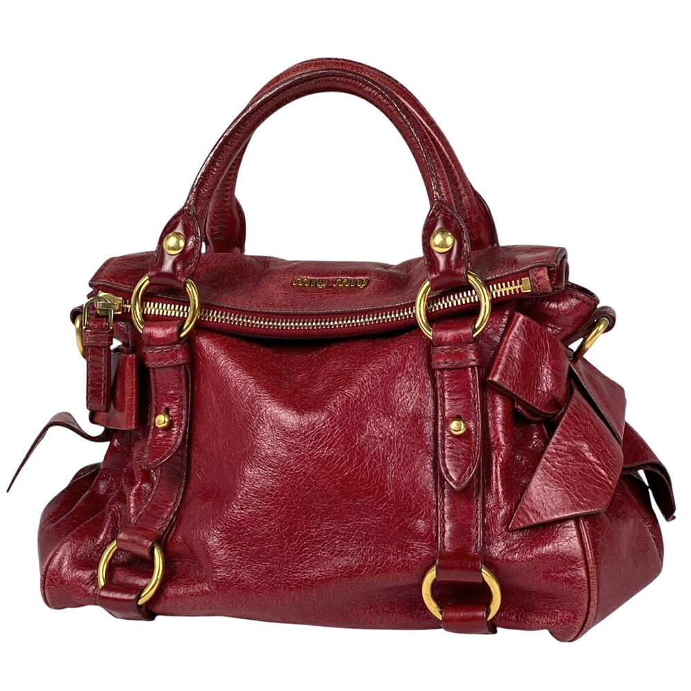 Miu Miu Logo Handbag Ribbon Leather Red